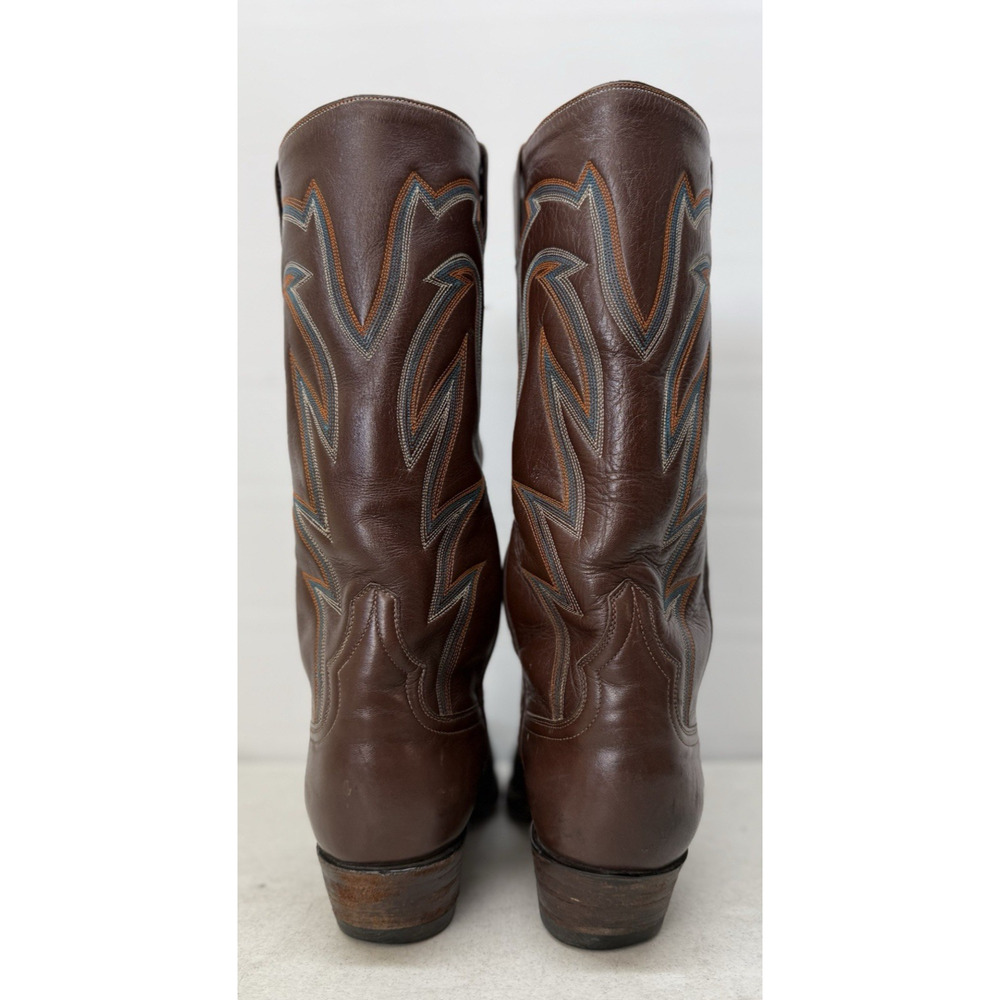 AUSTIN HALL BOOTS Handmade Men’s Brown Leather Western Cowboy Boots - Picture 4 of 15